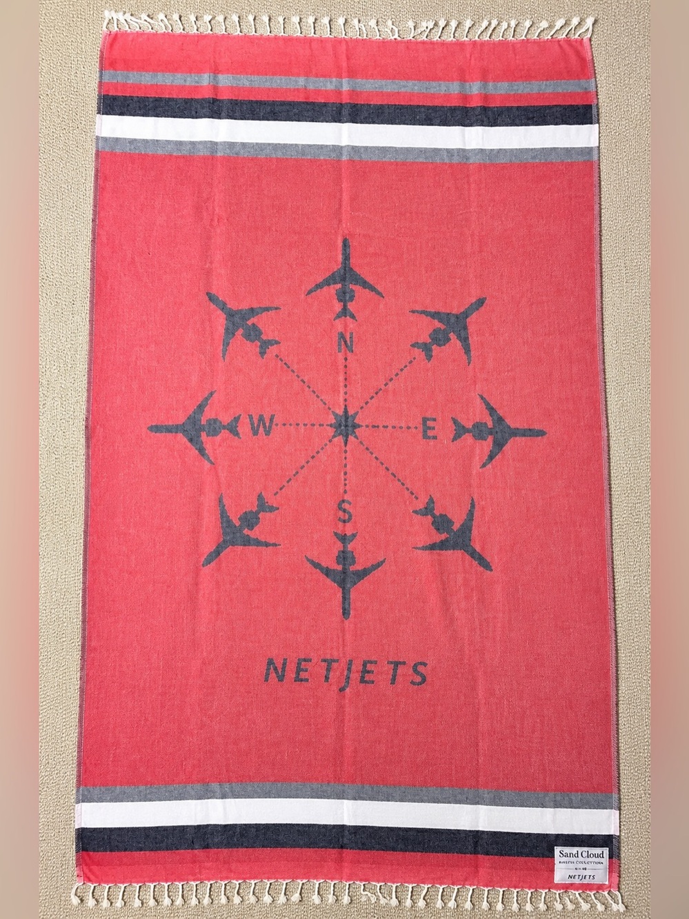 Sunkissed for NetJets Red & Gray Striped Resort Turkish Beach Towel Throw